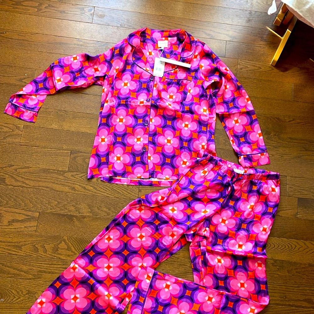 BedHead Pink Purple Floral Geometric Satin Pajama Set